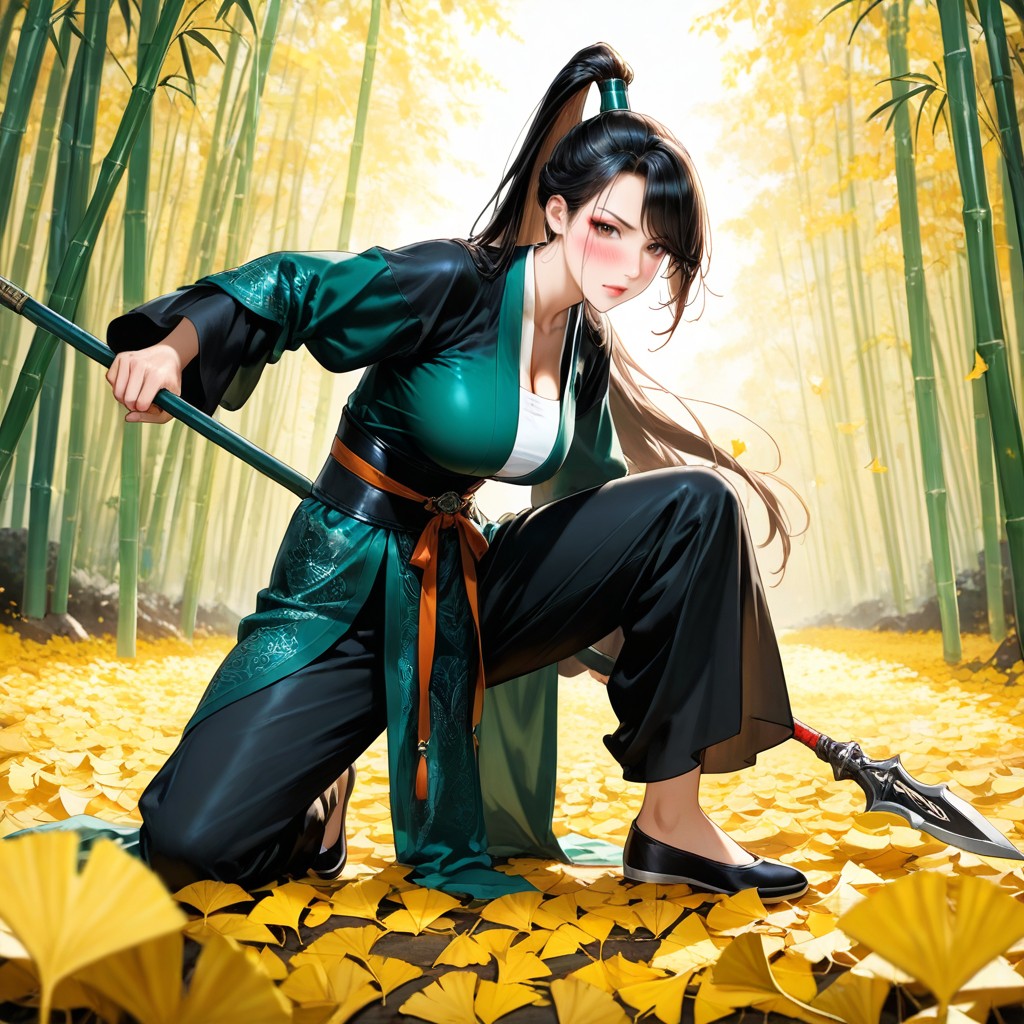 Kungfu Stance, Cloth Hanfu Pants, One Knee Bent Hentai AI Porn