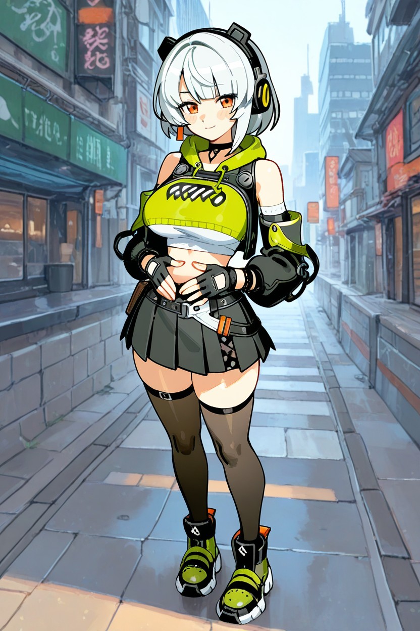 Black And Green Sweater, Orange Eyes, Beautiful Body Hentai AI Porn