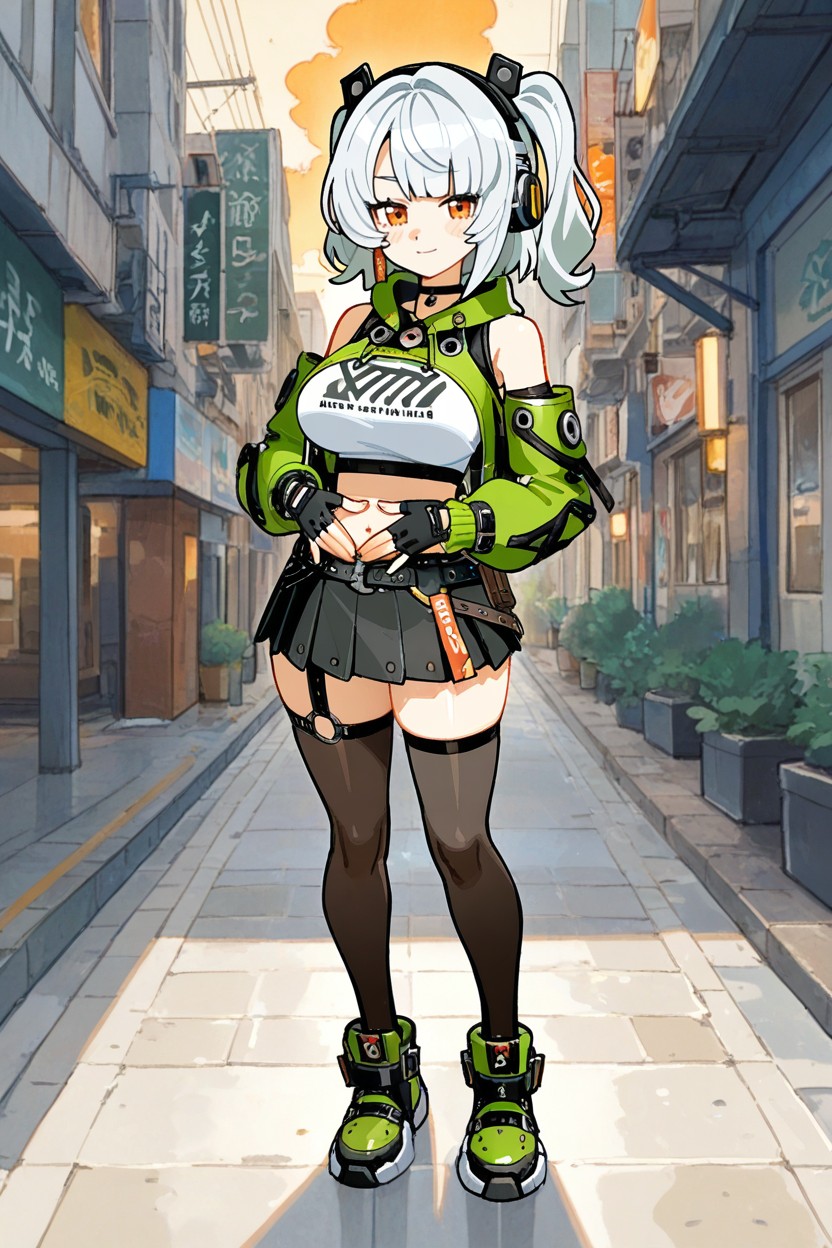 Black Choker, Black And Green Sweater, Looking At Viewer Hentai AI Porn