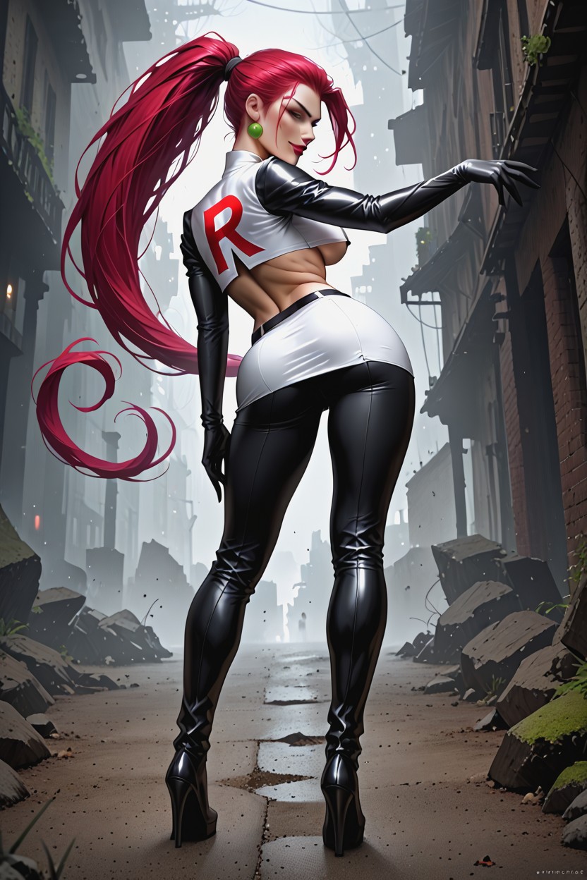 Natural Lighting, Detailed Hair, Wearing Classic Team Rocket Uniform Hentai AI Porn