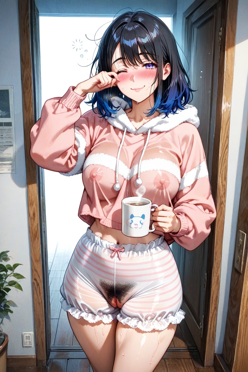Fabric Texture, Visible Ribs, She Is Standing At The Open Front Door Hentai AI Porn