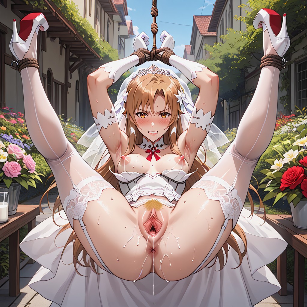 Perfect Anatomy, Anime Style, Suspended By Brown Ropes Hentai AI Porn