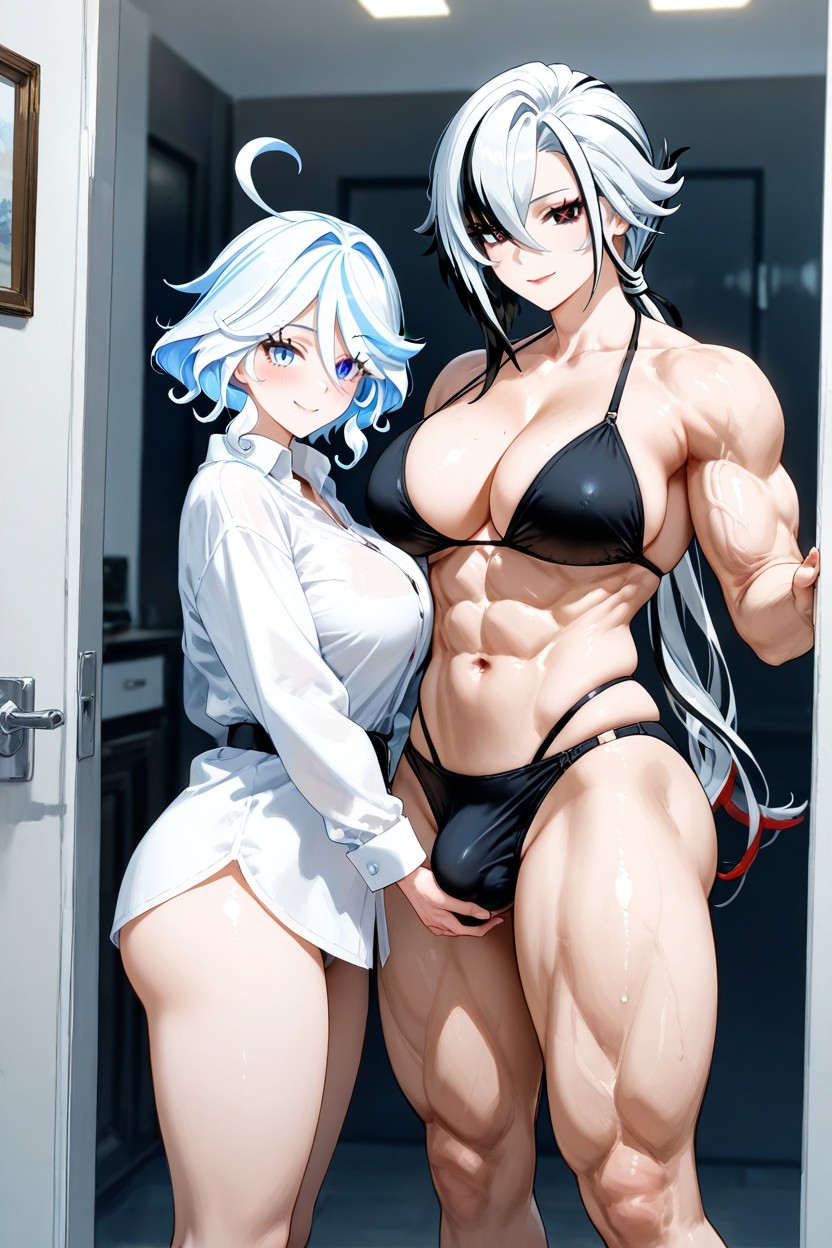 Scornful Eyes, Black Bikini, Two Hentai AI Porn