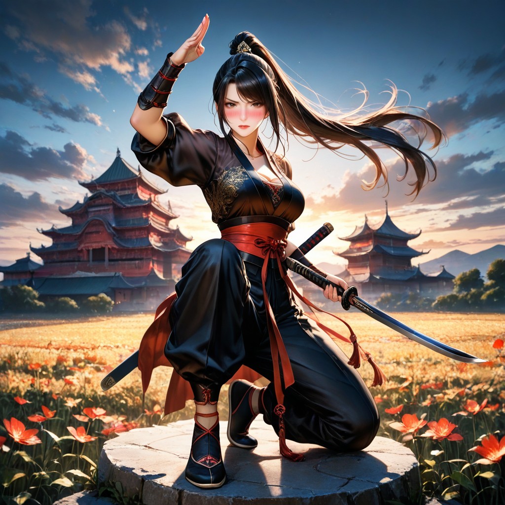 Chinese Wuxia Lady Warrior, Large Brown Eyes, Immersive Hentai AI Porn