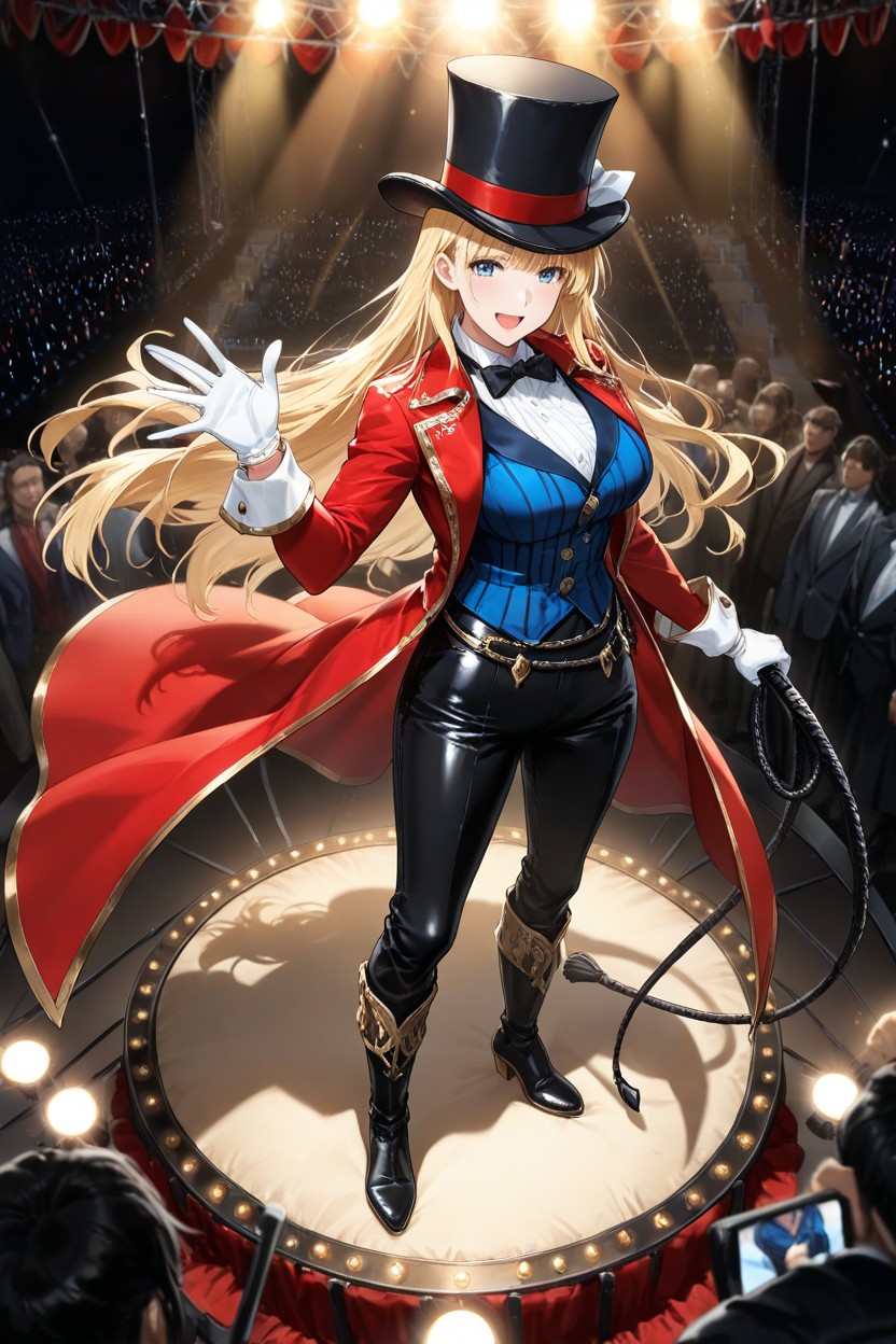18+, Long Blonde Hair, Staggered Stage Seats Hentai AI Porn