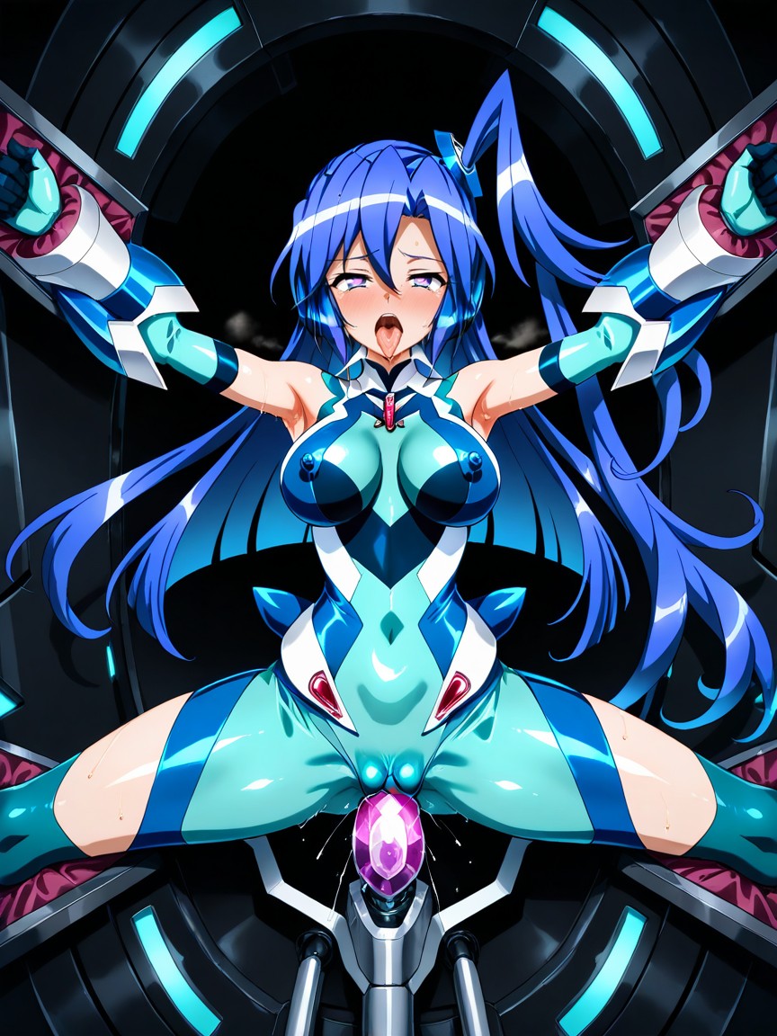 Pink Ribbon Accent On Chest, Heart-shaped Pupils In Eyes, Tongue Out Hentai AI Porn