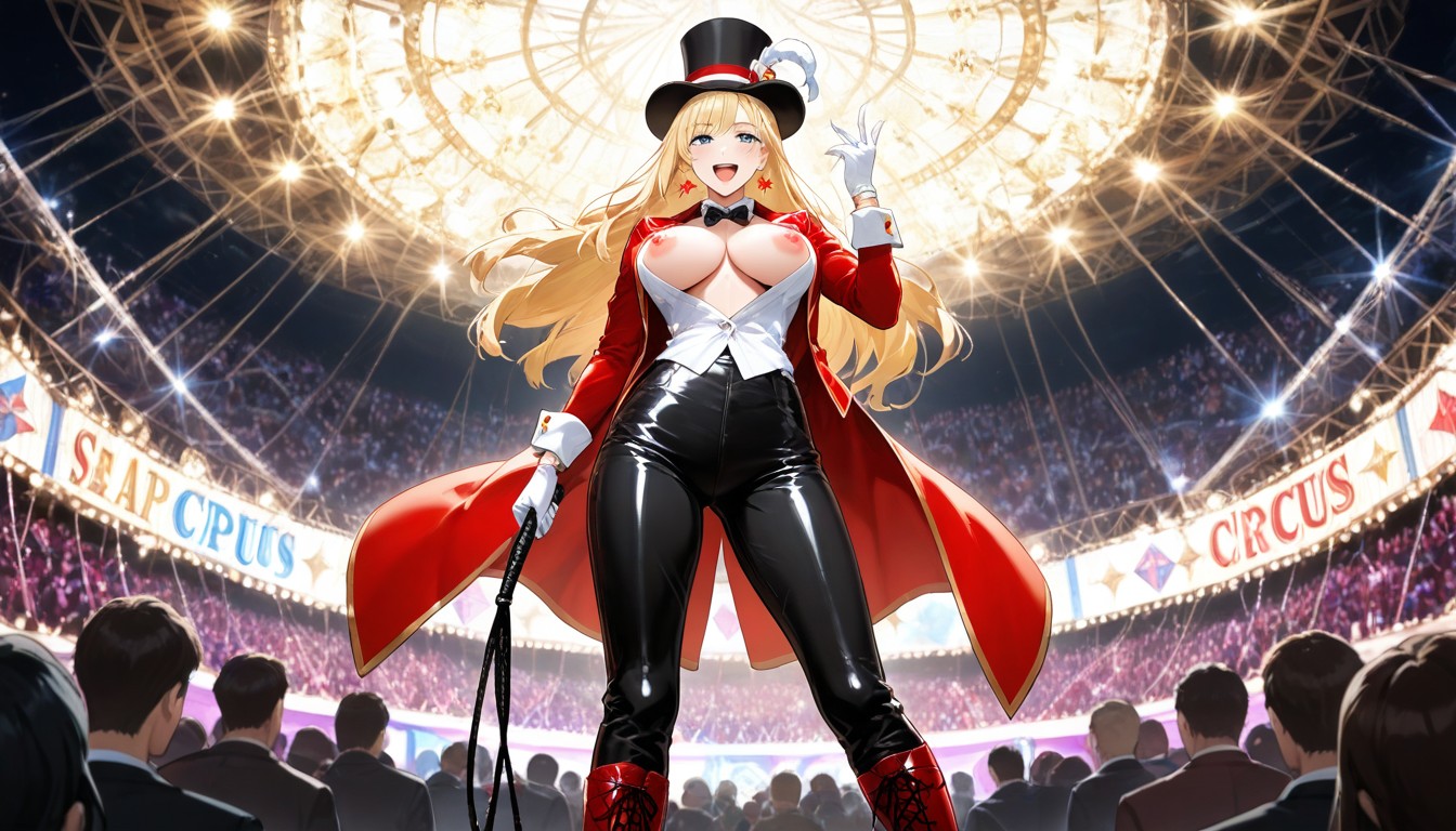 Live Outdoor Circus Show, Waist Shot, Long Red Leather Boots Hentai AI Porn