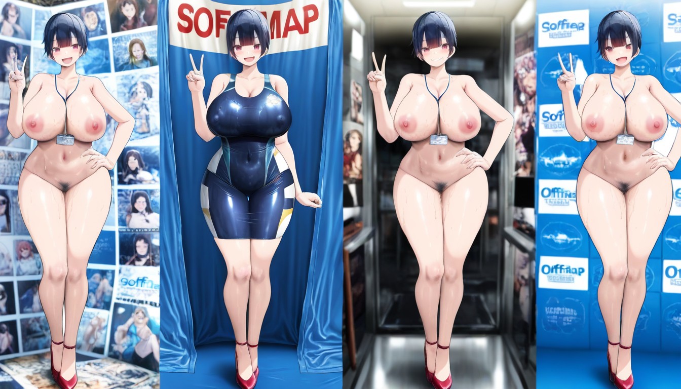 Black Hair With Blue Highligt, Dynamic Sexy View Angle And Lewd Pose, Sex Appeal Pose And Outfit Hentai KI Porno