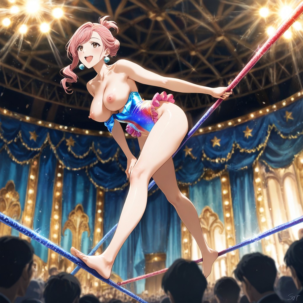 Side View, Swinging Happy Smile, Glitter All Over Leotard Hentai AI Porn