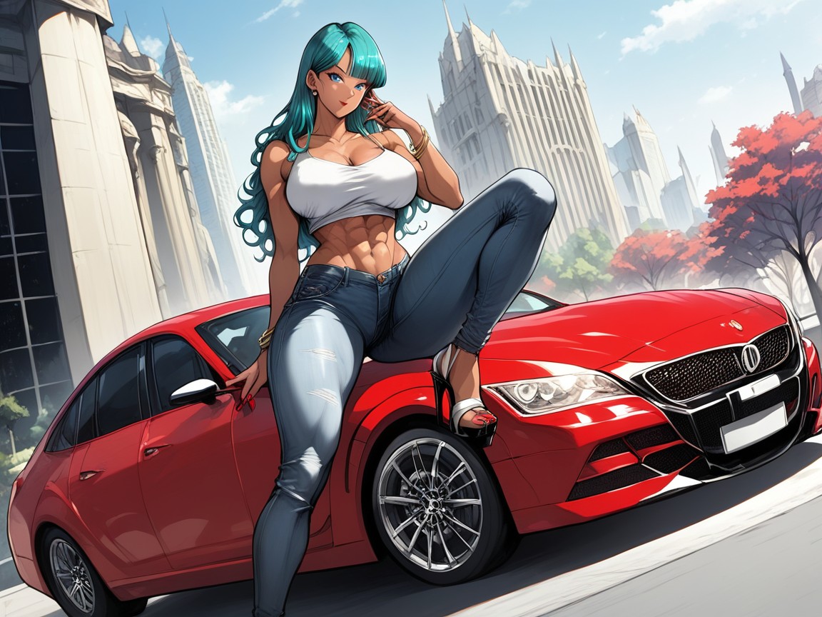 Tanned Skin, Red Lipstick, Ultra Detailed Hentai AI Porn