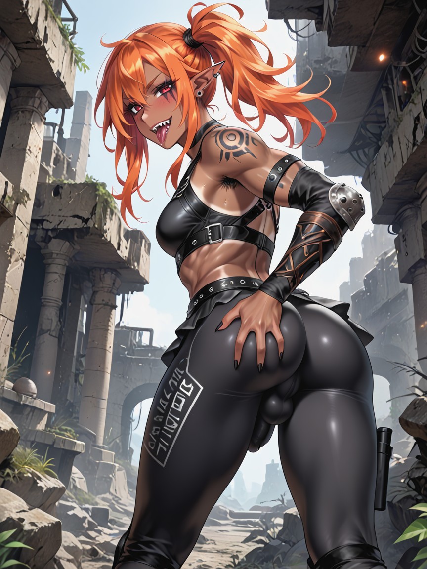 Bending Over, Fantasy Skirt, Red Eyes Hentai AI Porn