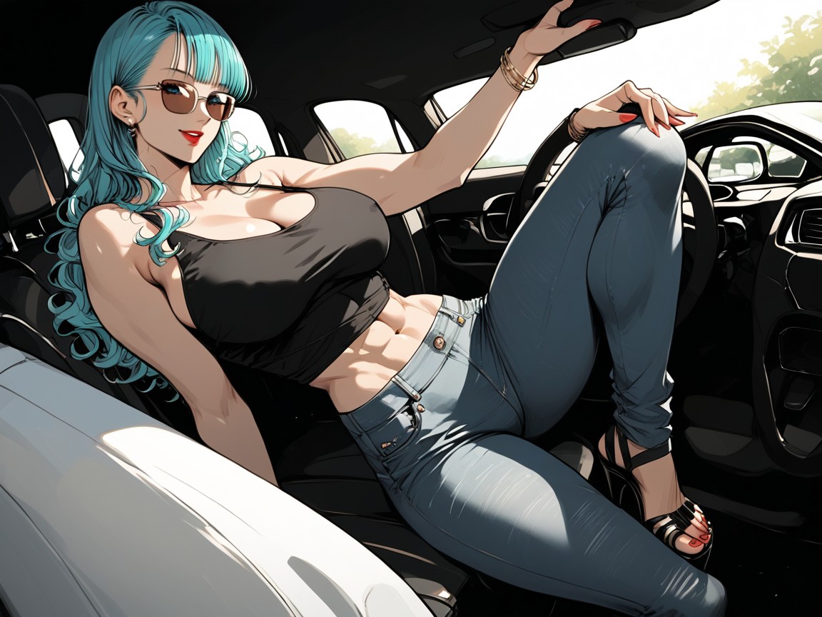 Sunglasses, Wavy Hair, Blue Eyes Hentai AI Porn