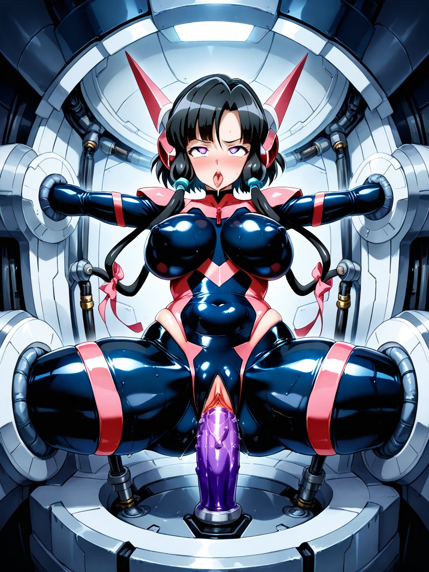Ultra-glossy Latex Symphogear Suit, Vaginal Object Insertion, Skin-tight And Clinging To Every Curve Hentai AI Porn