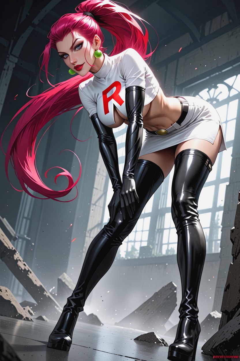 Realistic Face, Black Thigh-high Boots, Cinematic Photorealistic Style Hentai AI Porn