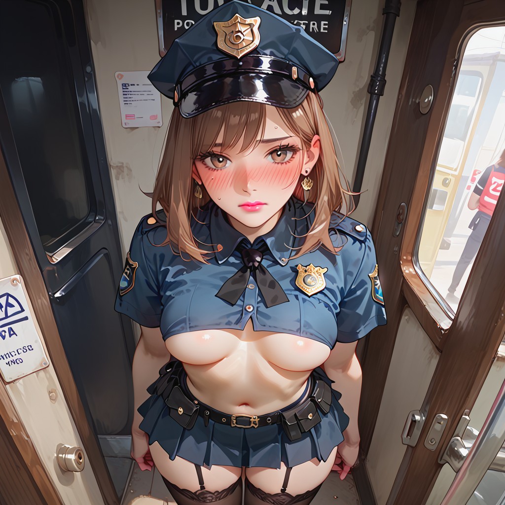 Hourglass Figure, Police Costume, Bus Stop Hentai AI Porn