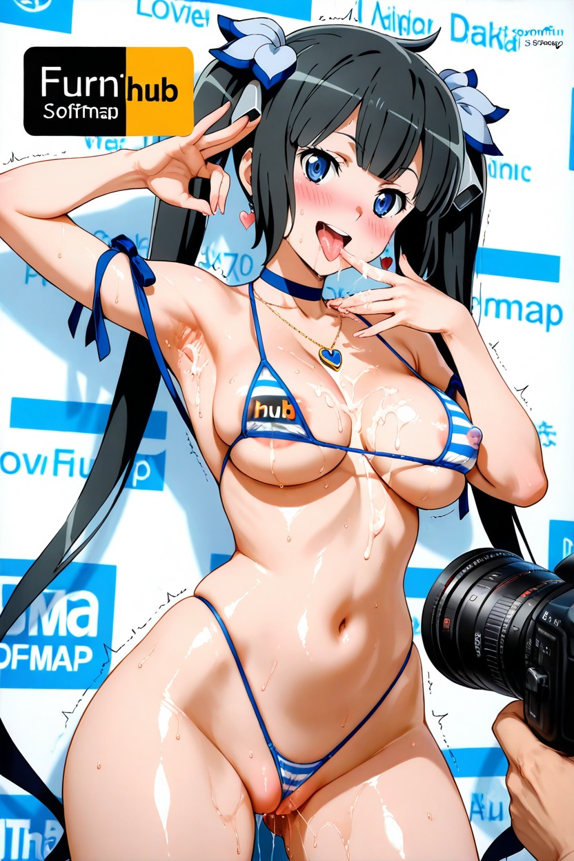 Shaped Body, Sexy And Lewd, Pastel Black Striped String Bra Hentai AI Porn