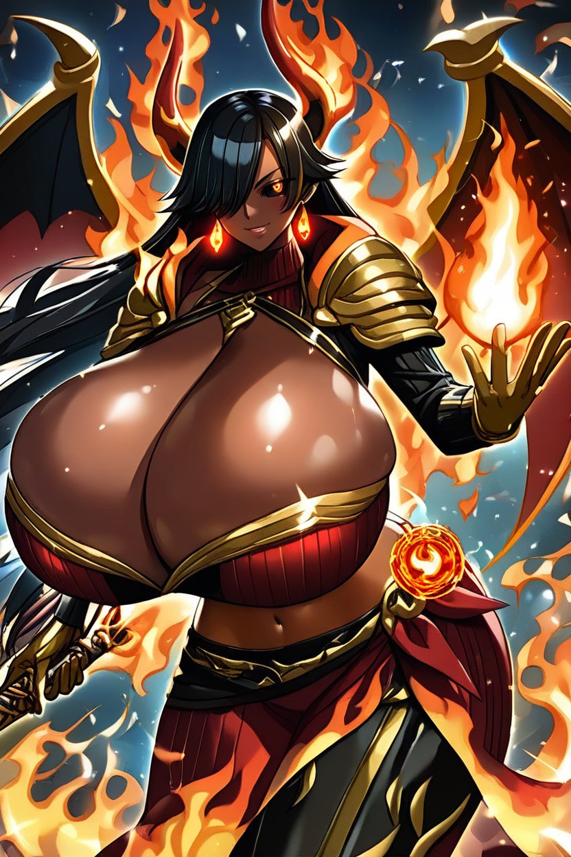 Sword, Flame Magic, Midriff Hentai AI Porn