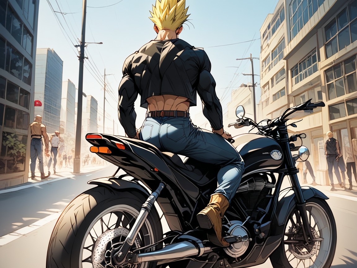 Detailed Face, Motocicleta, Pelo Rubio Hentai IA