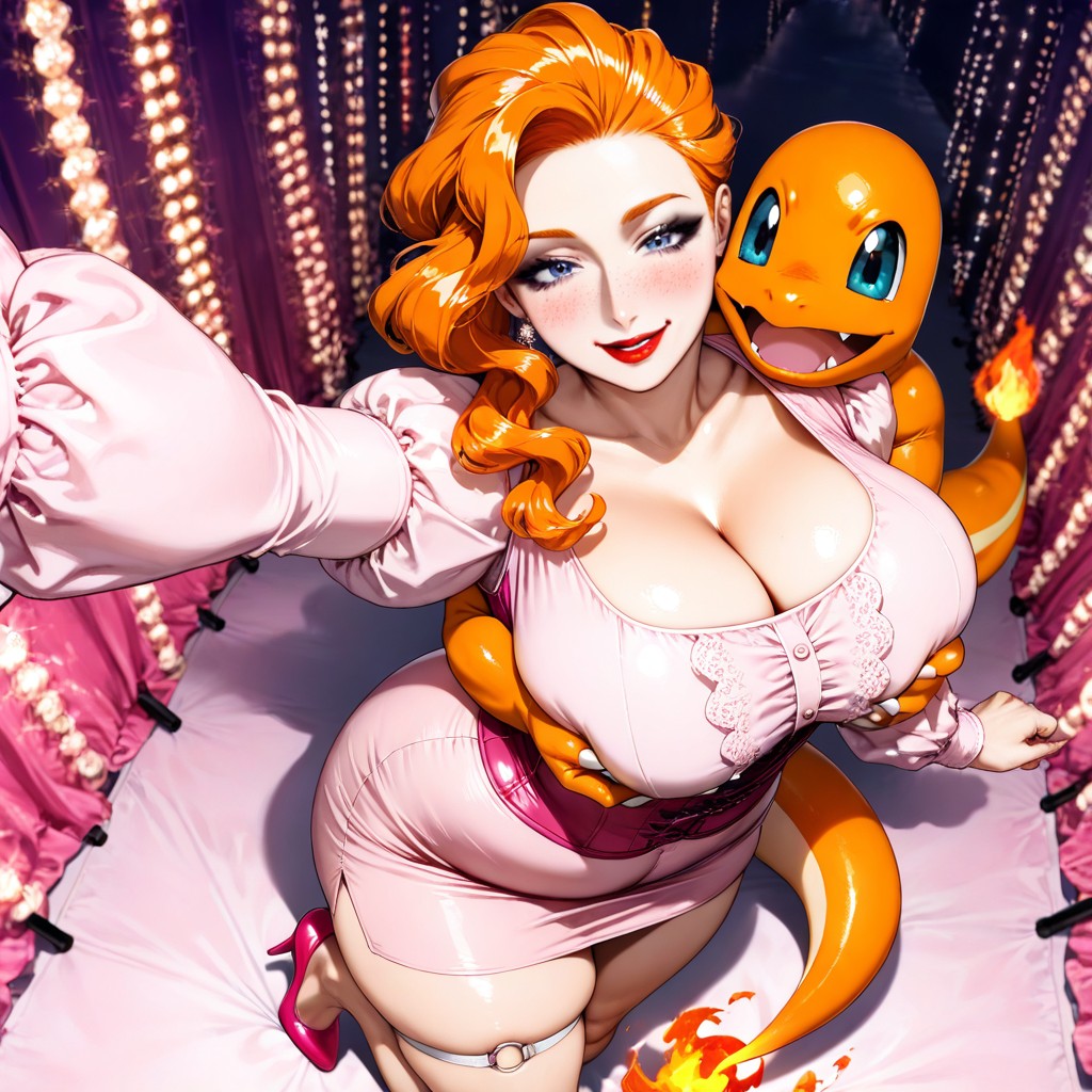 Blushing Cheeks, Large Tits, Standing At Circus Entrance Hentai IA