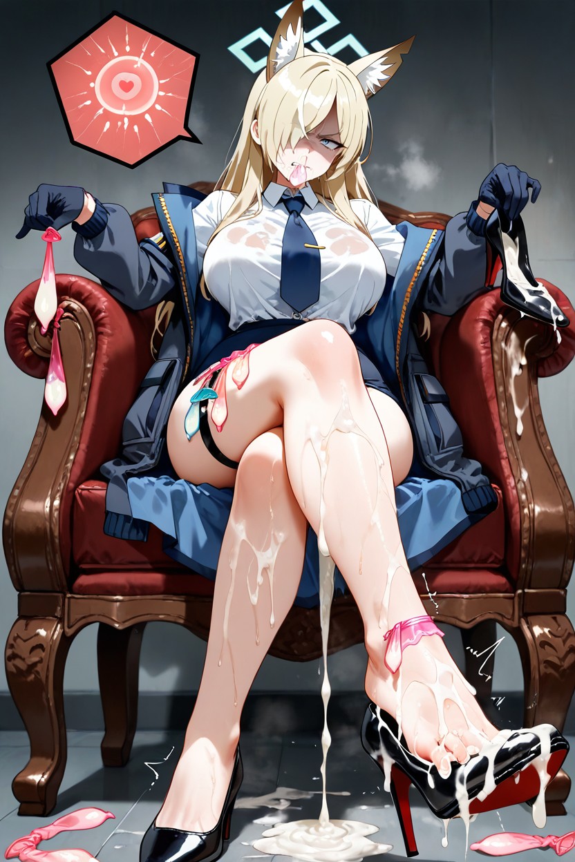 Condom, Foot Stepping Into Semen Soaked High Heels, Holding Shoe Hentai AI Porn