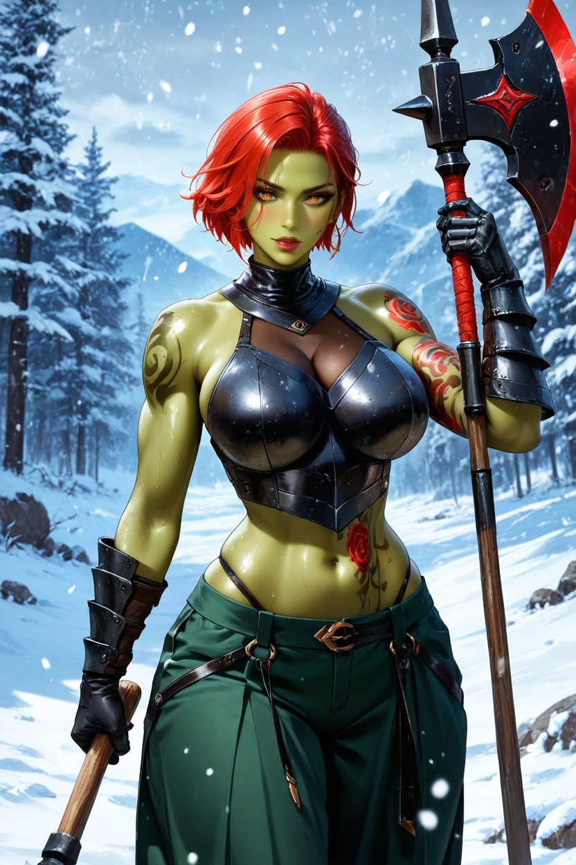 Snowing, Armor, Gold Eyes Hentai AI Porn