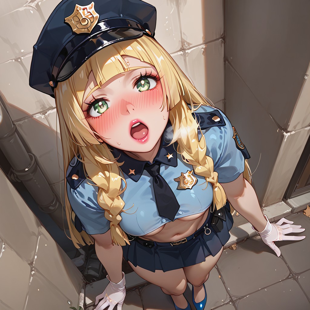 Low Twin Tails, Mouth Wide Open, Police Cap Hentai AI Porn