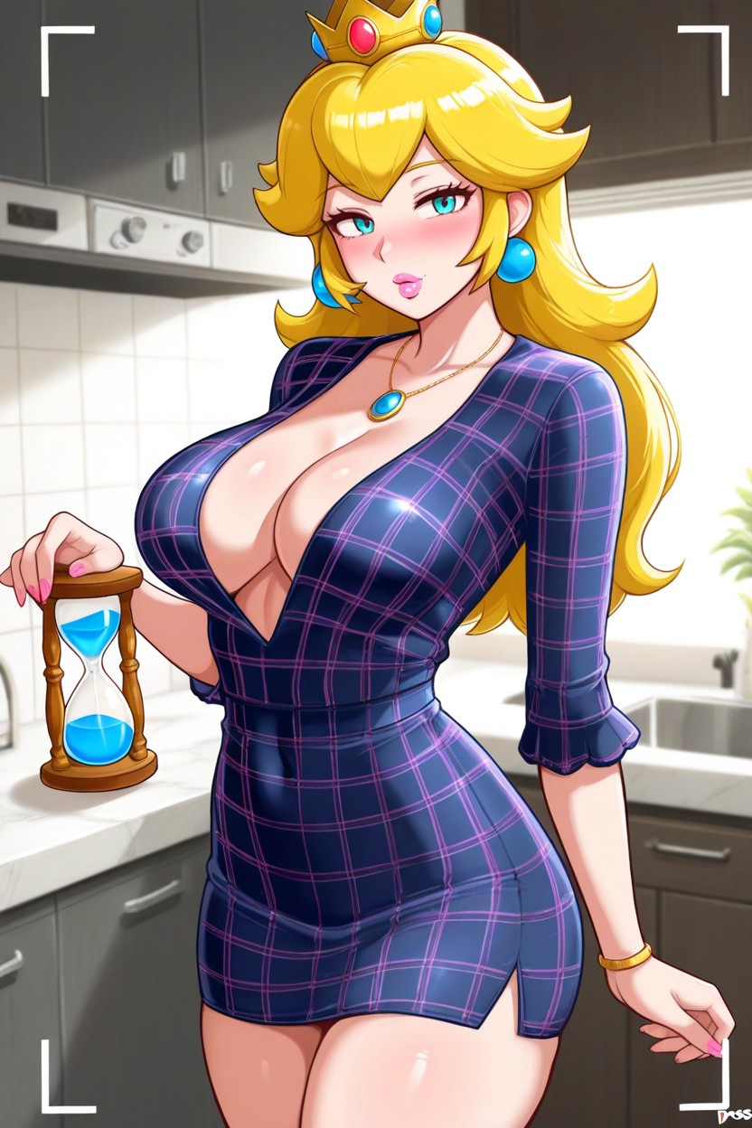 Golden Blonde Hair, Mini Skirt, Peplum Dress Hentai AI Porn