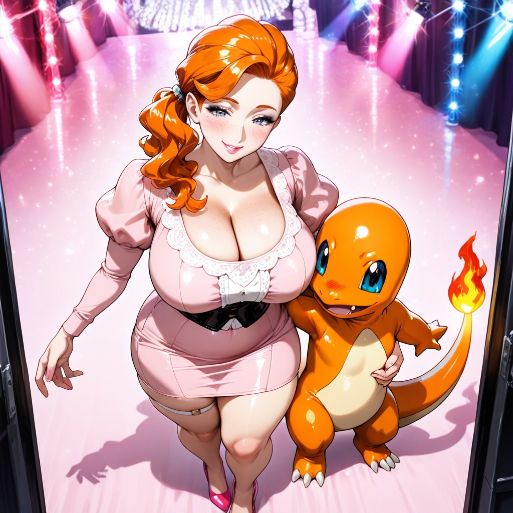 Charmander Looks Happy, Smiling, Voluptuous Curves Hentai AI Porn
