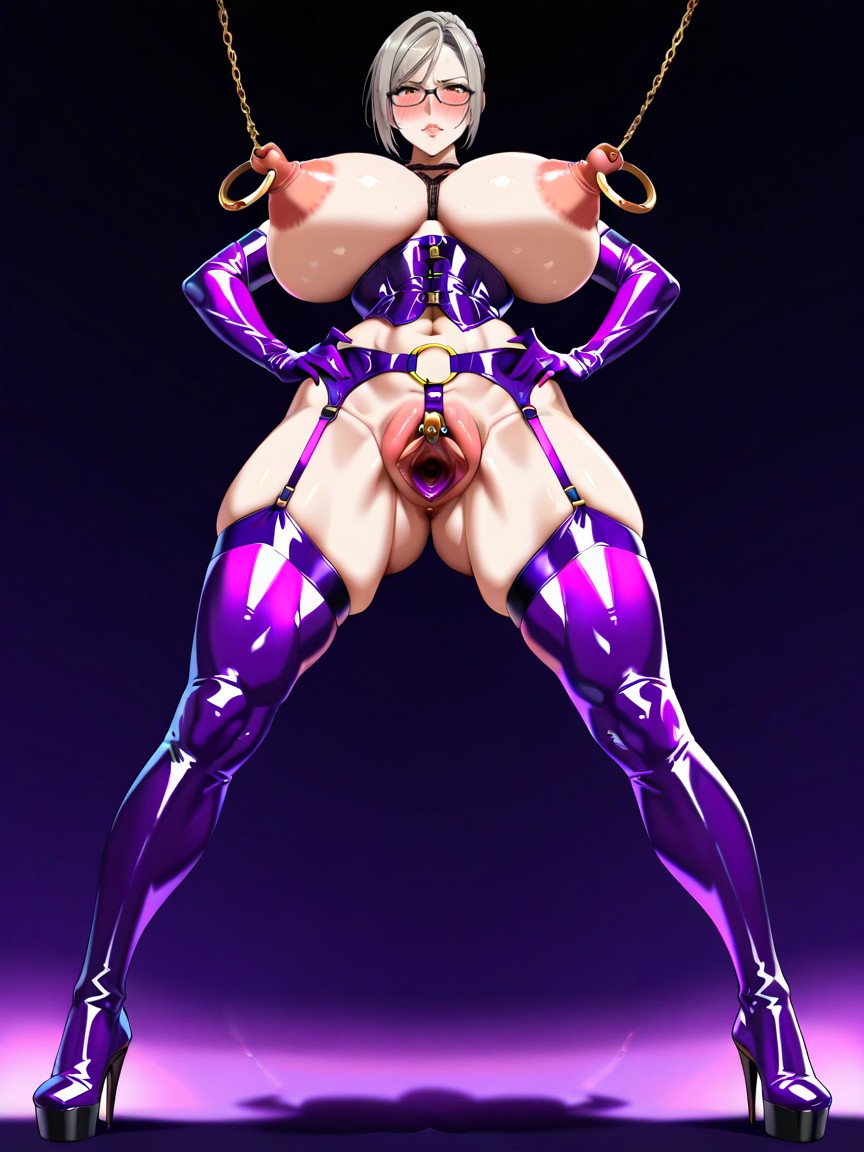 Deep Purple Thigh High Latex Boots, Large Ass, Shibari Hentai AI Porn