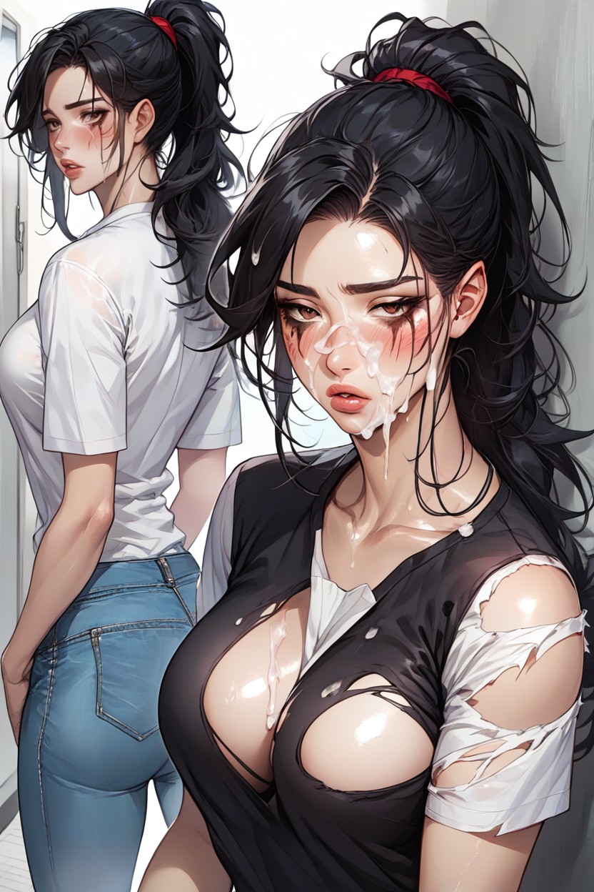 After Bukkake, Messy Hair, 20+ Hentai IA