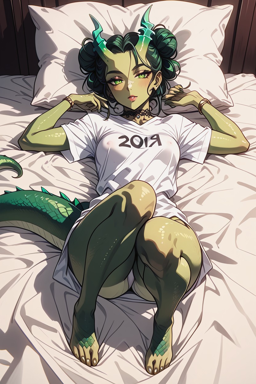 Small Breasts, Green Scaled Dragon Tail, 18+ Hentai AI Porn