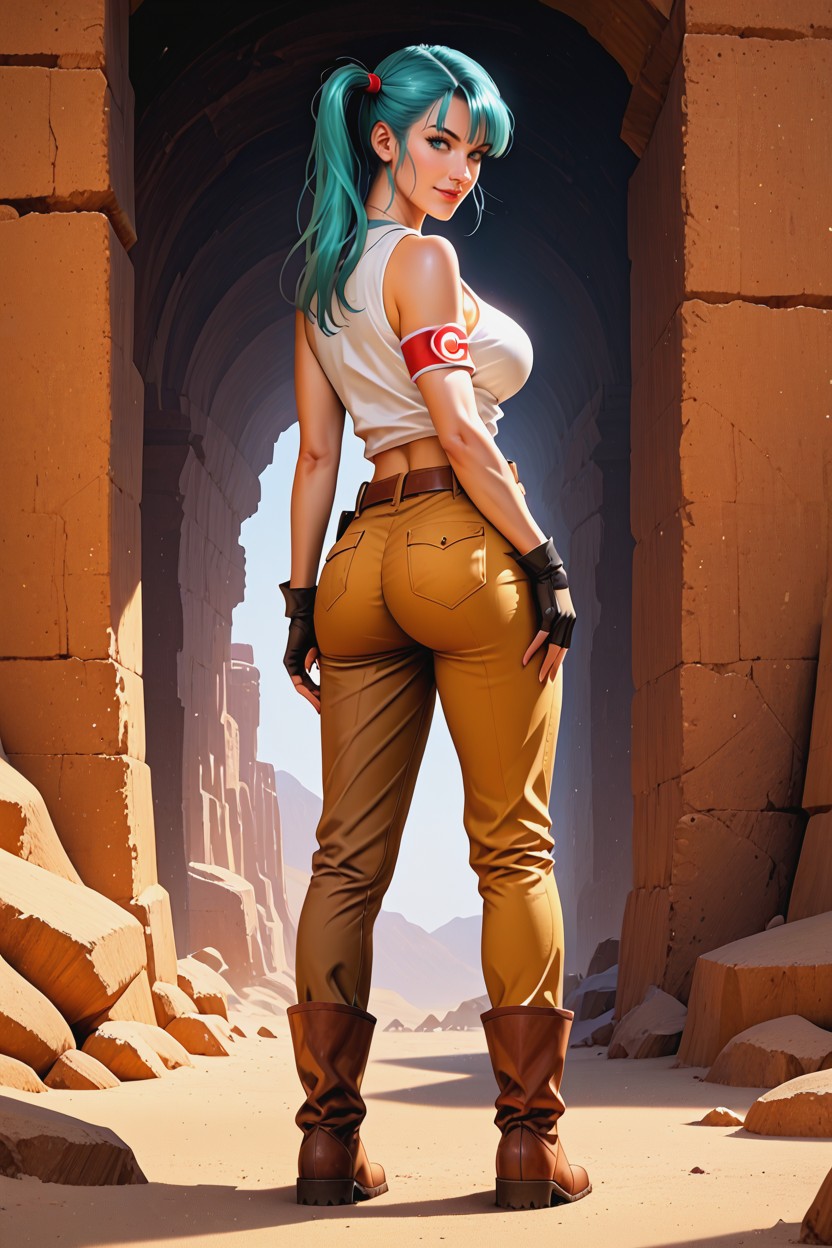 Massive Breast, Bulma From Dragon Ball, Background Desert Adventure Setting Hentai AI Porn