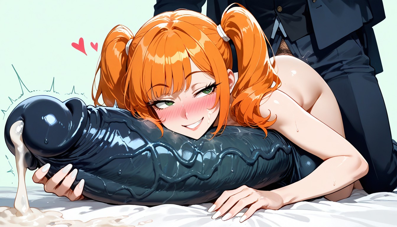 Dark Green Eyes, Cute, Woman Cuddling Penis Shaft Hentai AI Porn