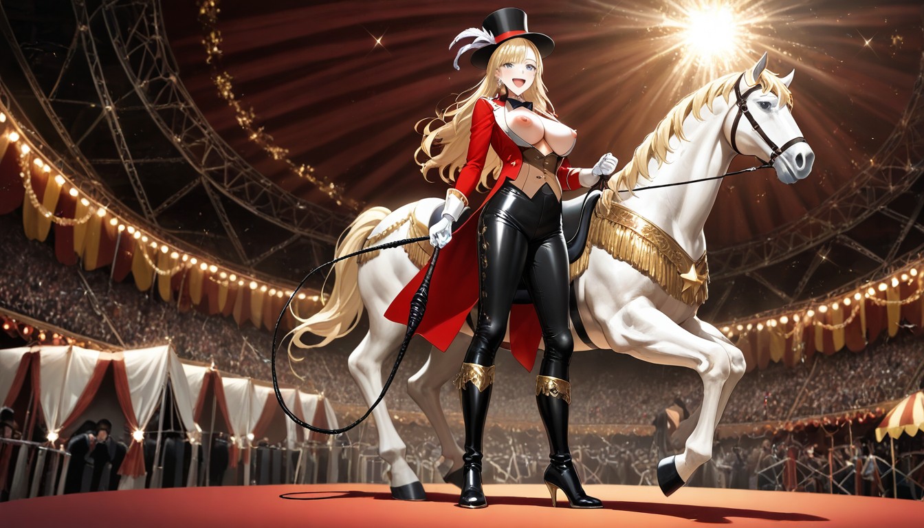 Long Red Leather Boots, Open Mouth, Star Earrings Hentai AI Porn
