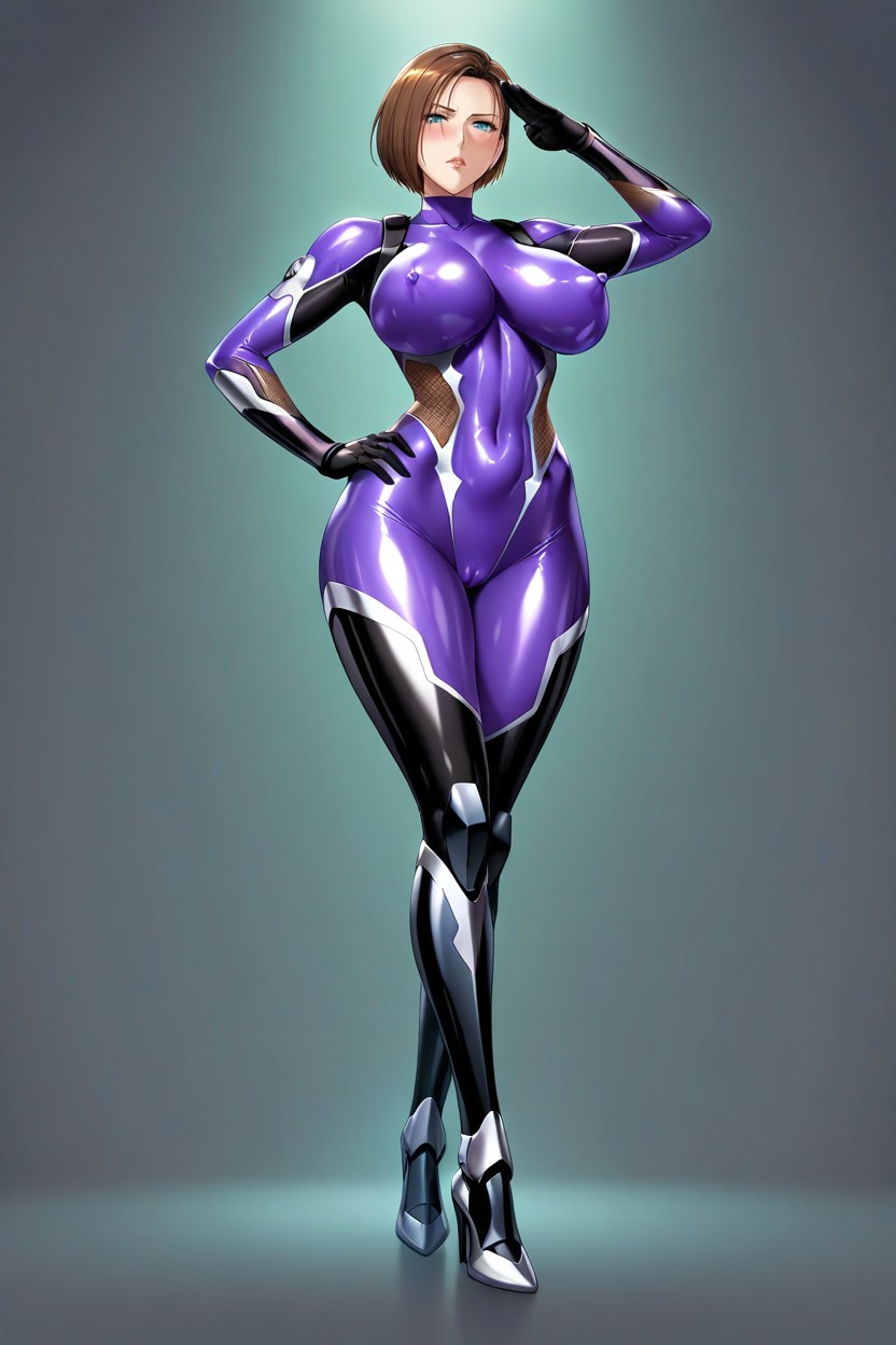 The Pussy Line Is Visible In The Bodysuit, Massive Breast, Long Latex Gloves Hentai AI Porn