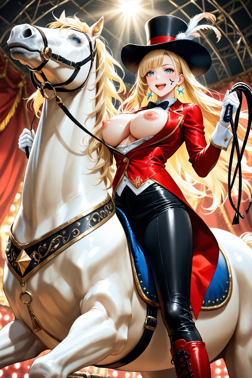 Waist Shot, Black Bow Tie, Long Red Topcoat With Gold Trim Hentai AI Porn