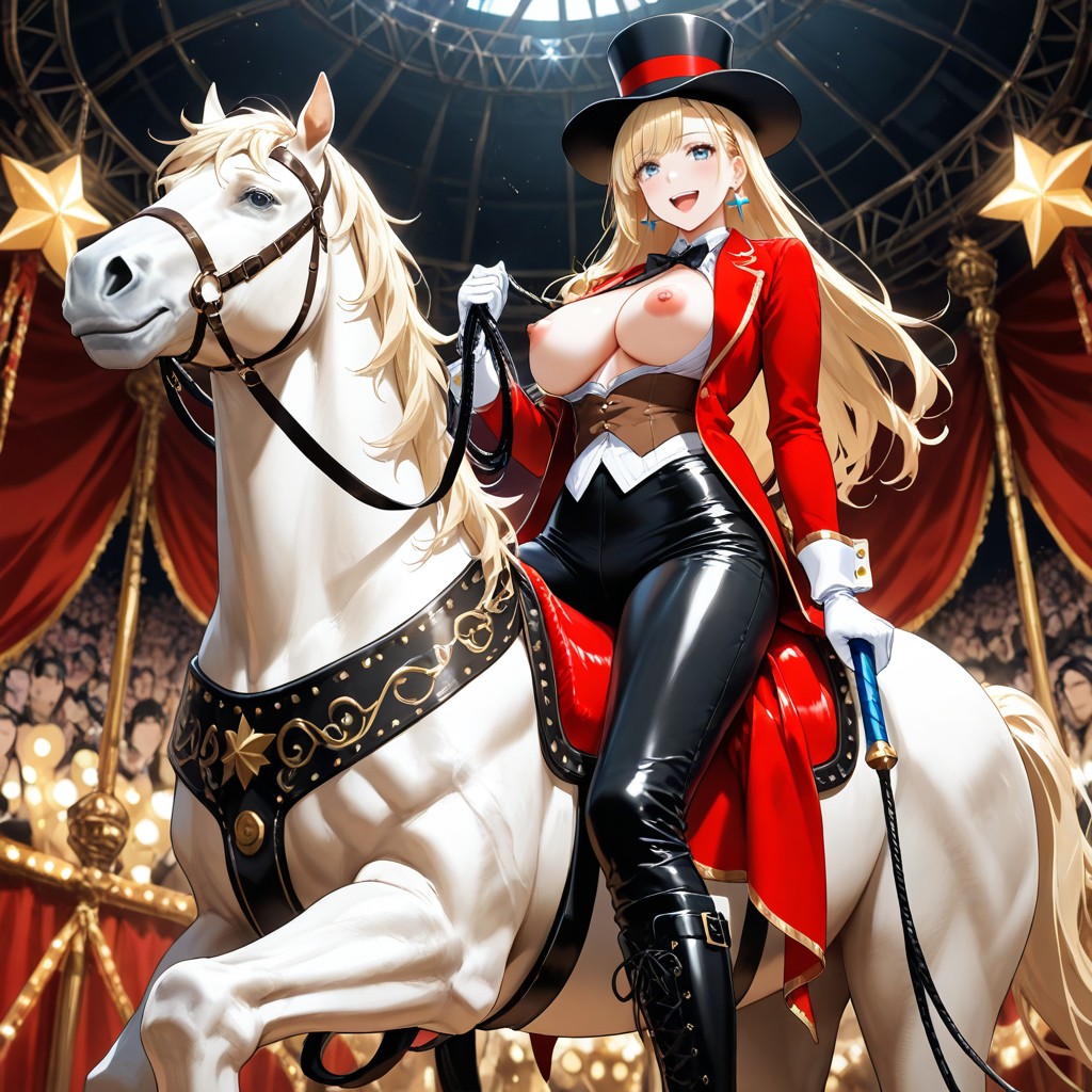 Shirt Unbuttoned, Long Blonde Hair, Standing Hentai AI Porn