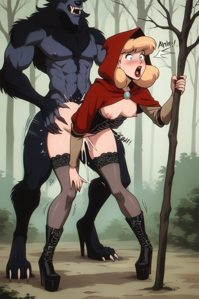 Duo, Red Medieval Hood, Female Center Frame Hentai AI Porn