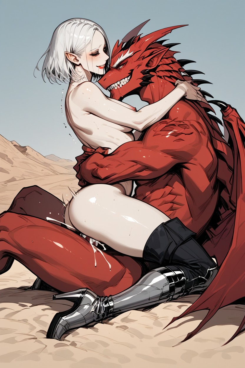 Shining Amber Eyes, Full Body View, White Skin Hentai IA