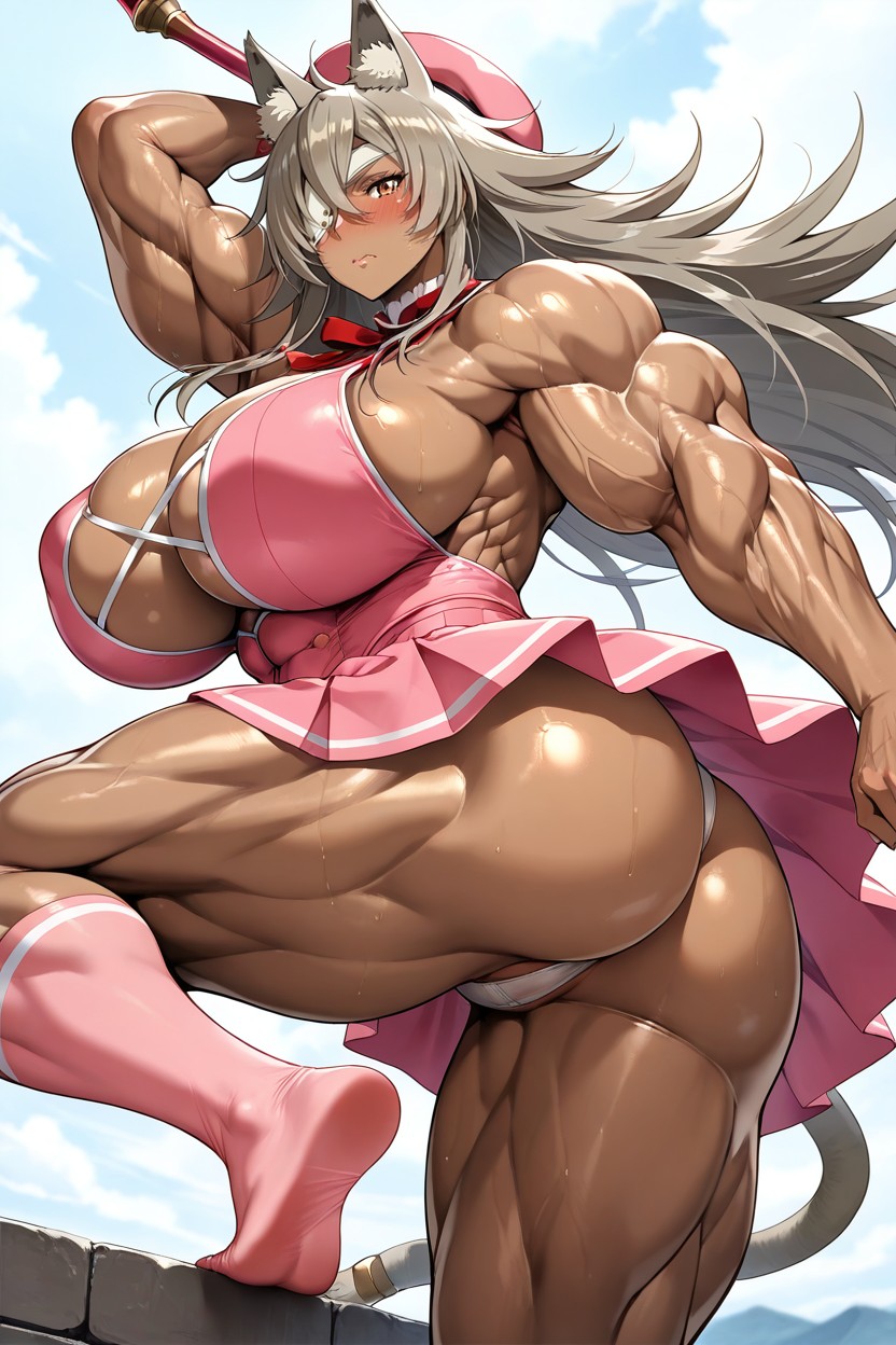 Ultra Muscular Arms, Orejas De Gato, Seen From Side Hentai IA