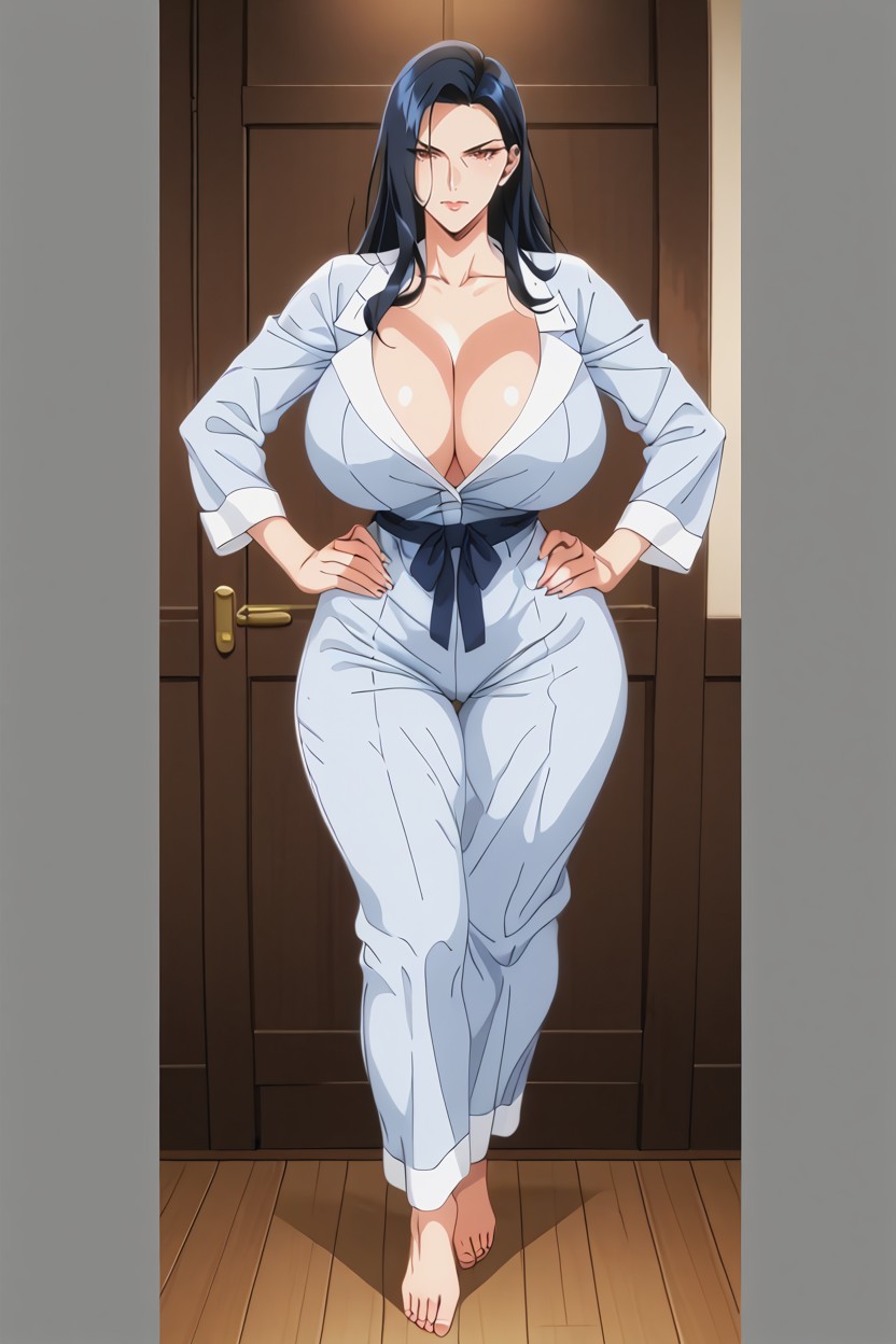 Hands On Hips, Black Hair, Soft Morning Atmosphere Hentai AI Porn