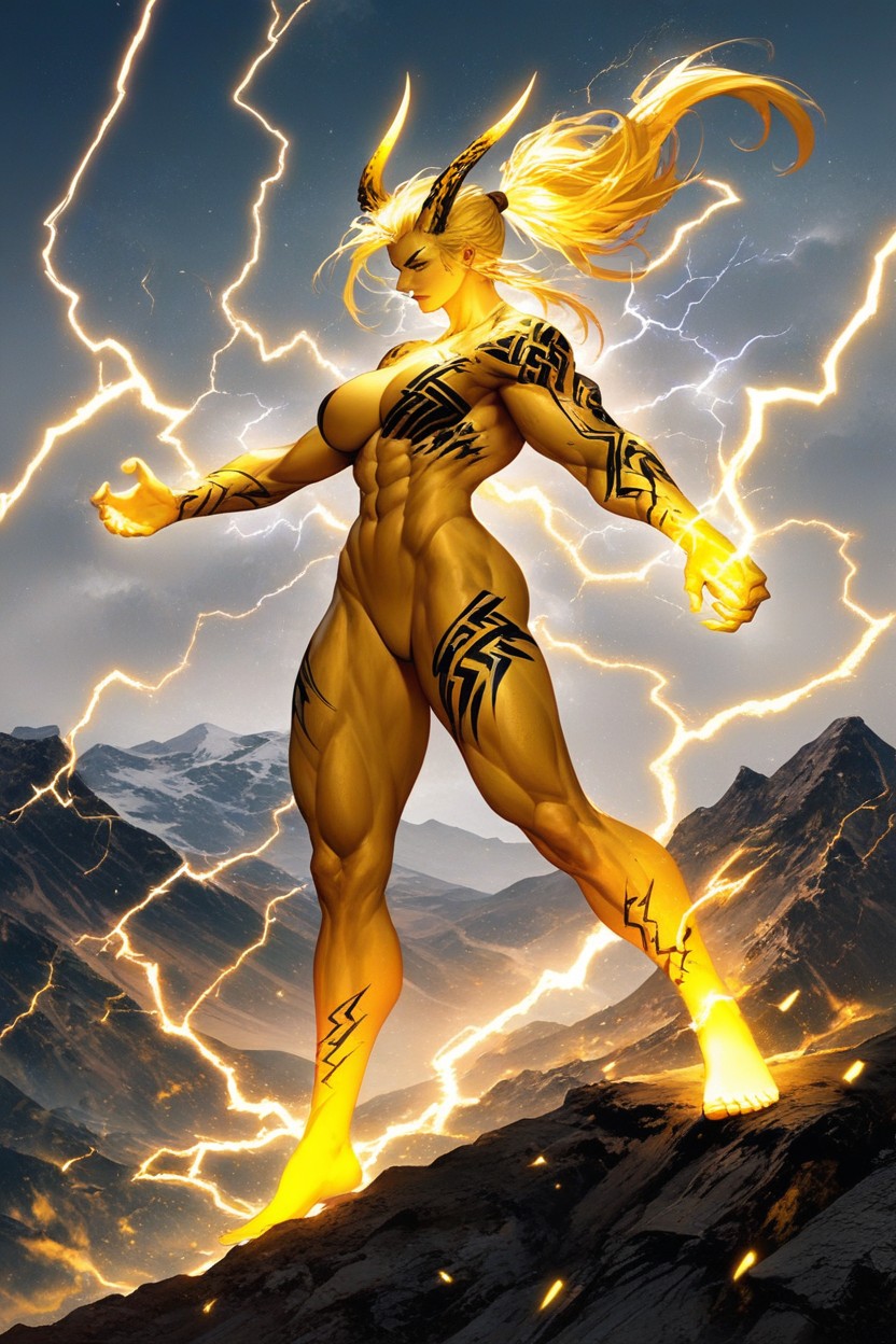 Full Naked, Yellow Moderate Electric Bust, Ponytail AI黃漫