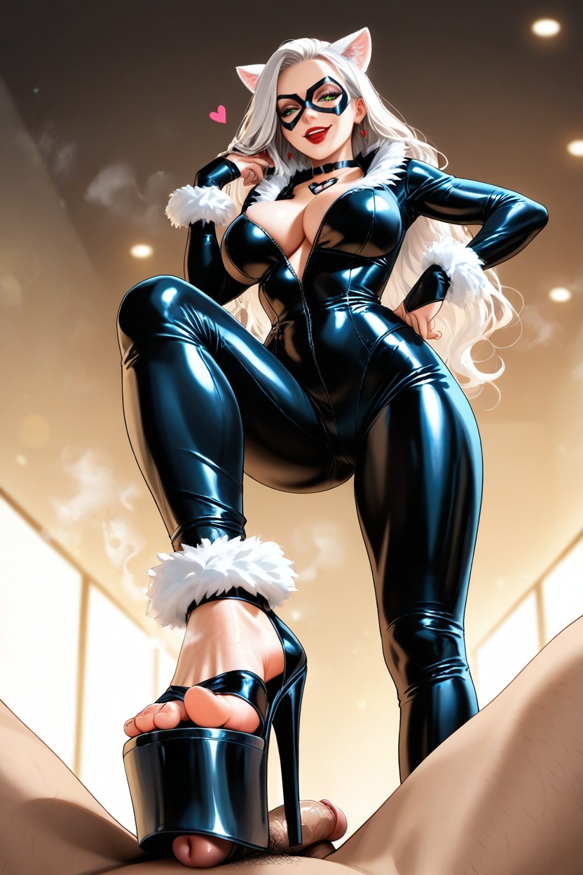 Ears, White Fur Cuffs On Wrists And Ankles, Embarrassedspread Legs Hentai AI Porn