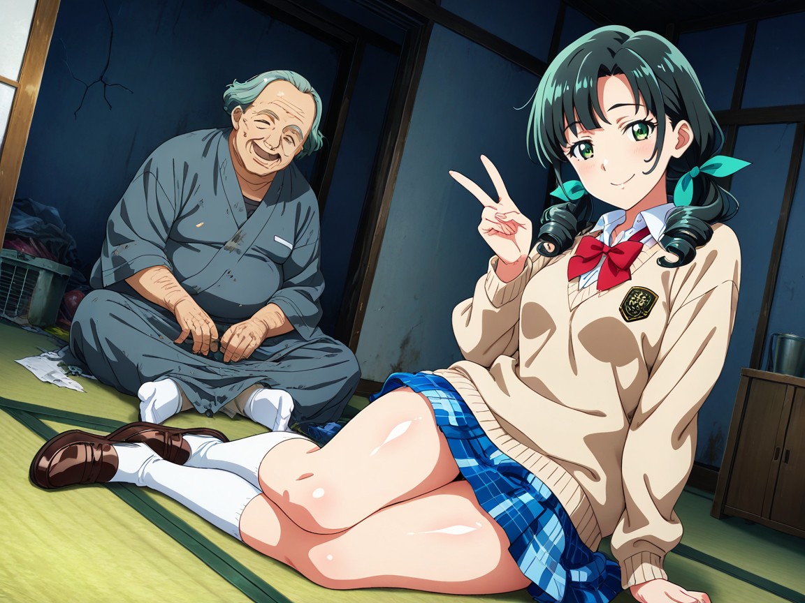 Uncensored, Long Eyelashes, Blue Tartan Skirt Porno IA Hentai
