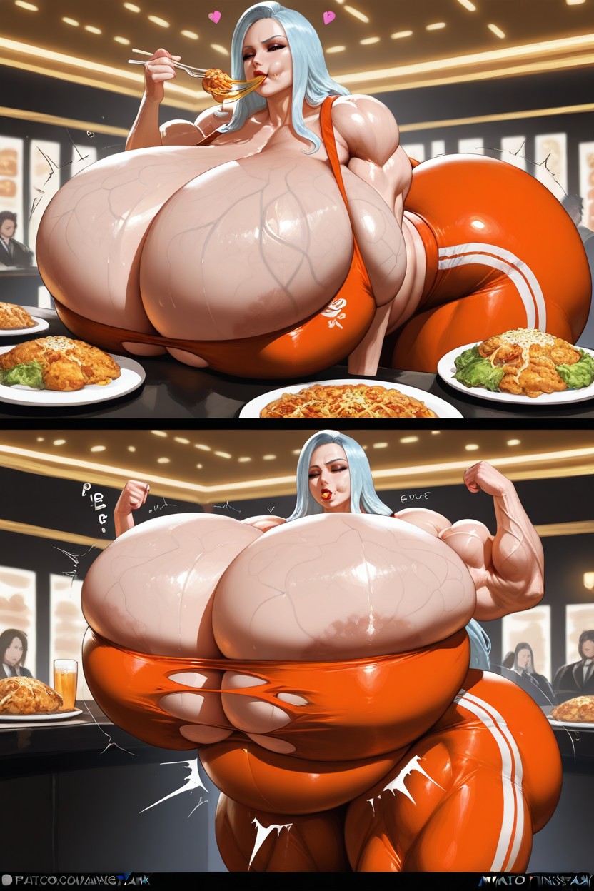 Eating, Squishing Breasts, Overflowing Breasts Porno IA Hentai