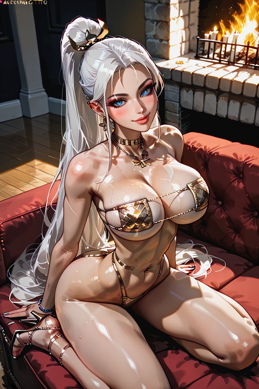 Oiled Skin, Metallic Gold Bandeau Bikini, Shiny Skin Hentai IA