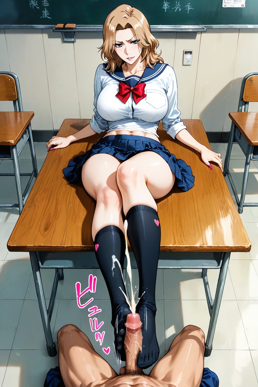 Knee-high Socks, Natural Breast, Medium Hair AI黃漫