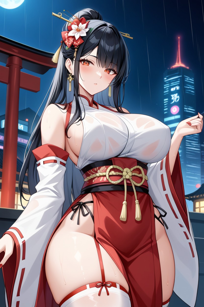 黑色, 女性化, Consisting Of Thigh-high Socks AI黃漫