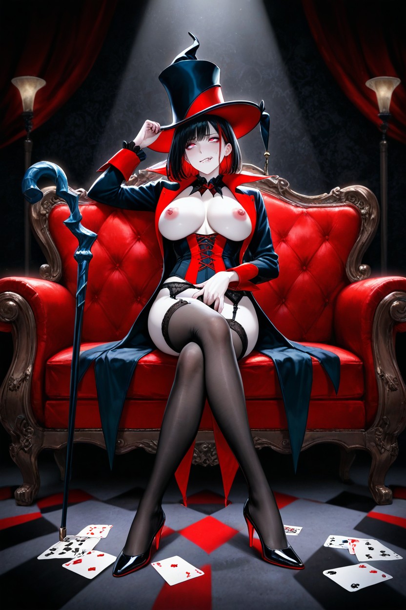 Corset, Long Black Cane In One Hand, Beautiful Hentai IA