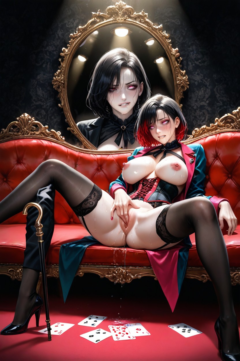 Black And Red Outfit, Black Garter Belt, One Glowing Yellow Hentai IA